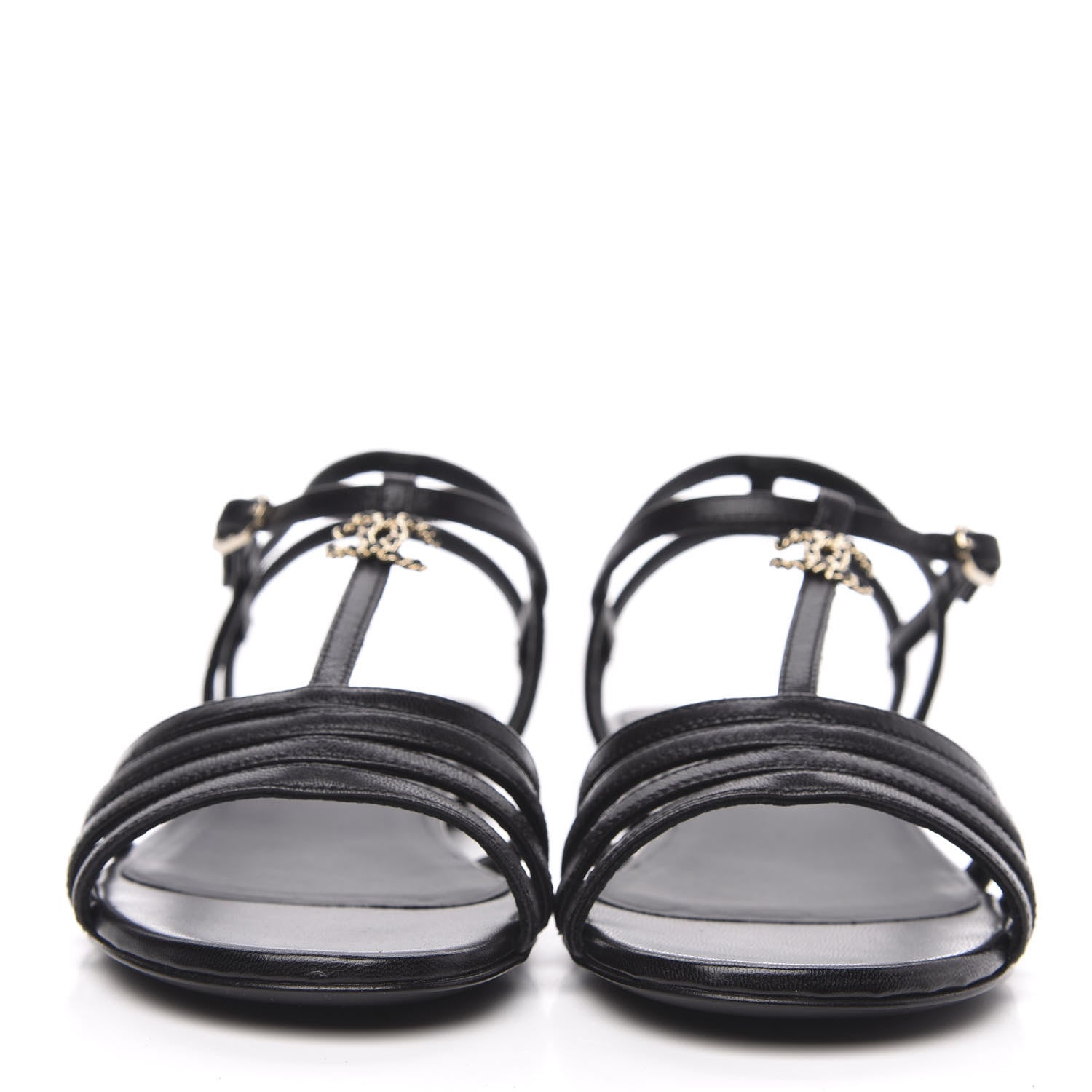 Chanel Calfskin CC Chain Sandals 37.5 Black 2 of 8