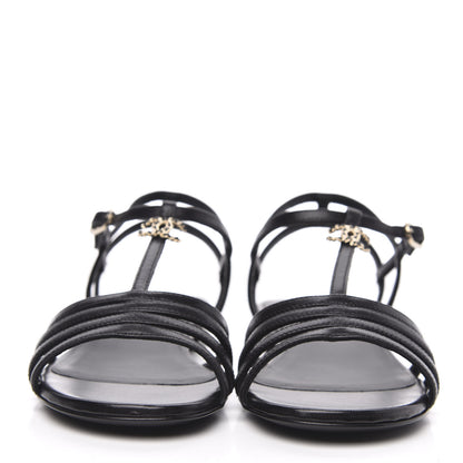 Chanel Calfskin CC Chain Sandals 37.5 Black 2 of 8