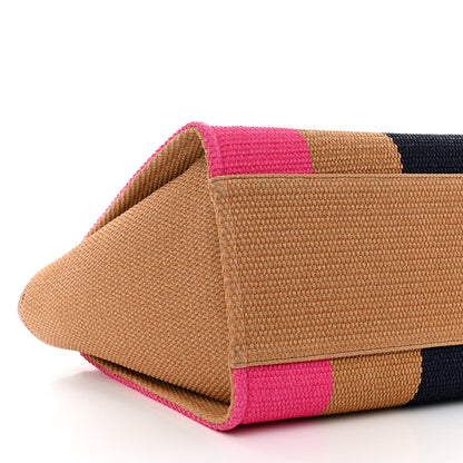 Chanel Straw Raffia Calfskin Striped Medium Deauville Tote Dark Beige Fuchsia Navy Blue 9 of 10