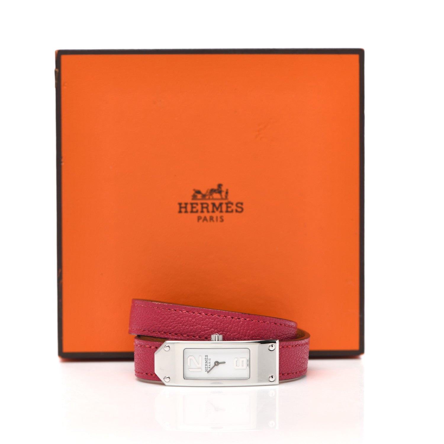 Hermes Stainless Steel Chevre Mysore 15mm Kelly II Double Tour Quartz Watch Rose Pourpre 9 of 10