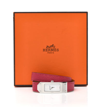 Hermes Stainless Steel Chevre Mysore 15mm Kelly II Double Tour Quartz Watch Rose Pourpre 9 of 10