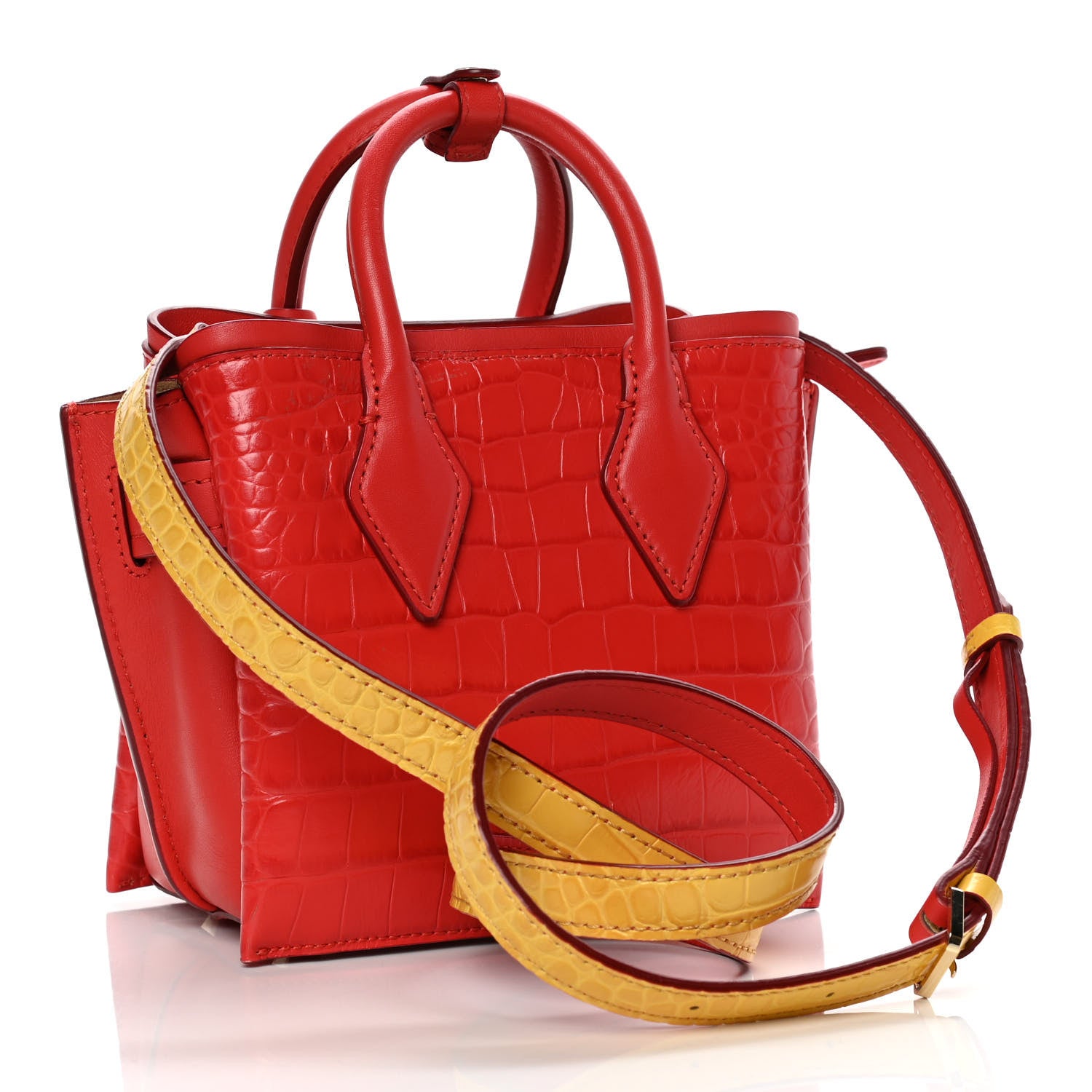 MCM Calfskin Crocodile Embossed Mini Neo Milla Tote Ruby Red 4 of 18