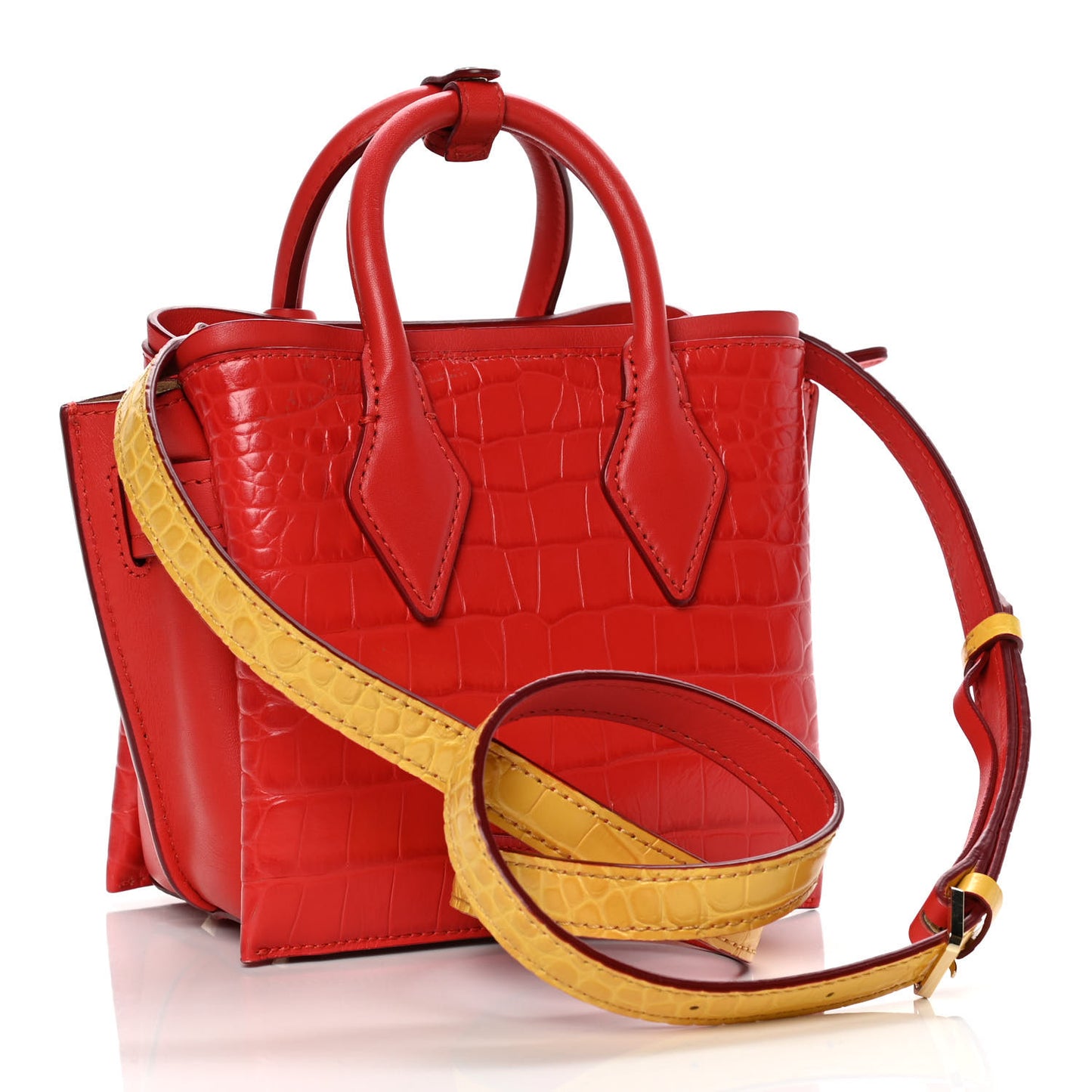 Calfskin Crocodile Embossed Mini Neo Milla Tote Ruby Red