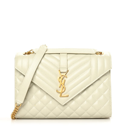 Saint Laurent Grain De Poudre Textured Mixed Matelasse Medium Triquilt Monogram Satchel Crema Soft 1 of 7