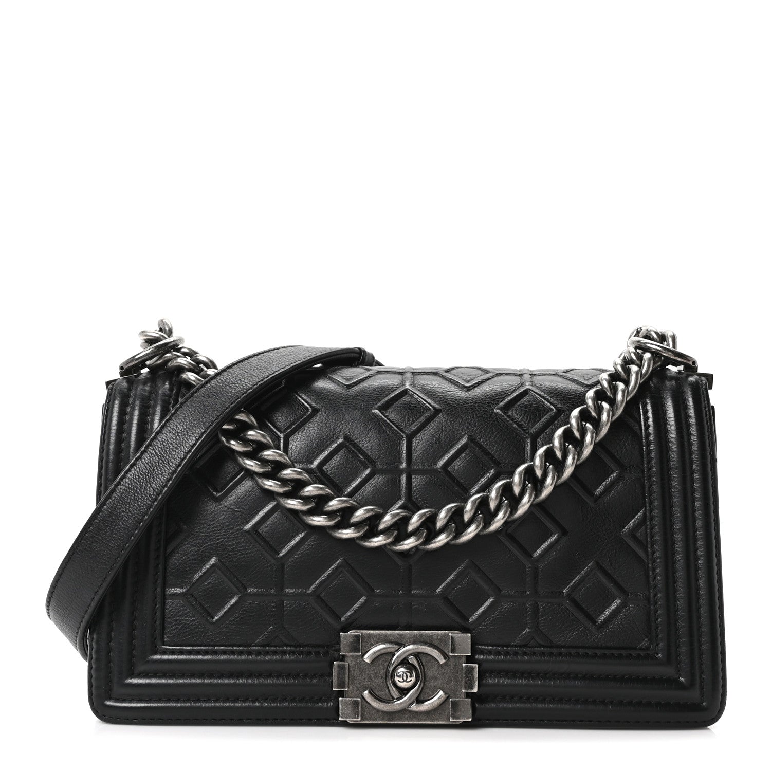 Chanel Calfskin Crystal Embossed Medium Boy Flap Black 1 of 10
