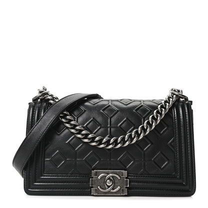 Chanel Calfskin Crystal Embossed Medium Boy Flap Black 1 of 10
