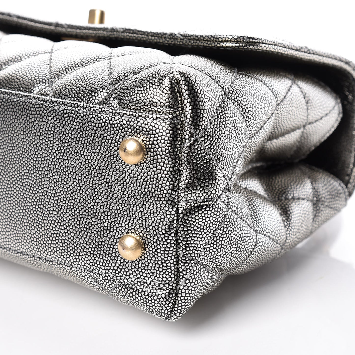Metallic Caviar Quilted Mini Coco Handle Flap Silver