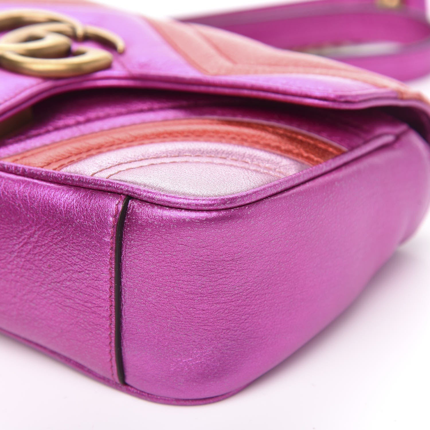 Gucci Metallic Calfskin Matelasse Mini GG Marmont Shoulder Bag Fuchsia 9 of 10