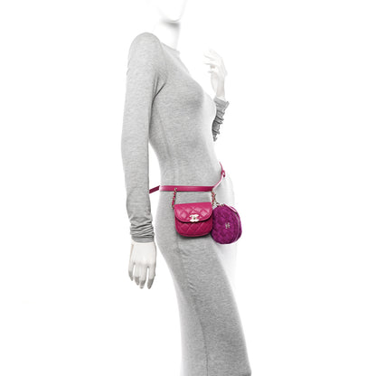 Chanel Tweed Lambskin Quilted Waist Bag With Coin Purse Fuchsia 2 of 15
