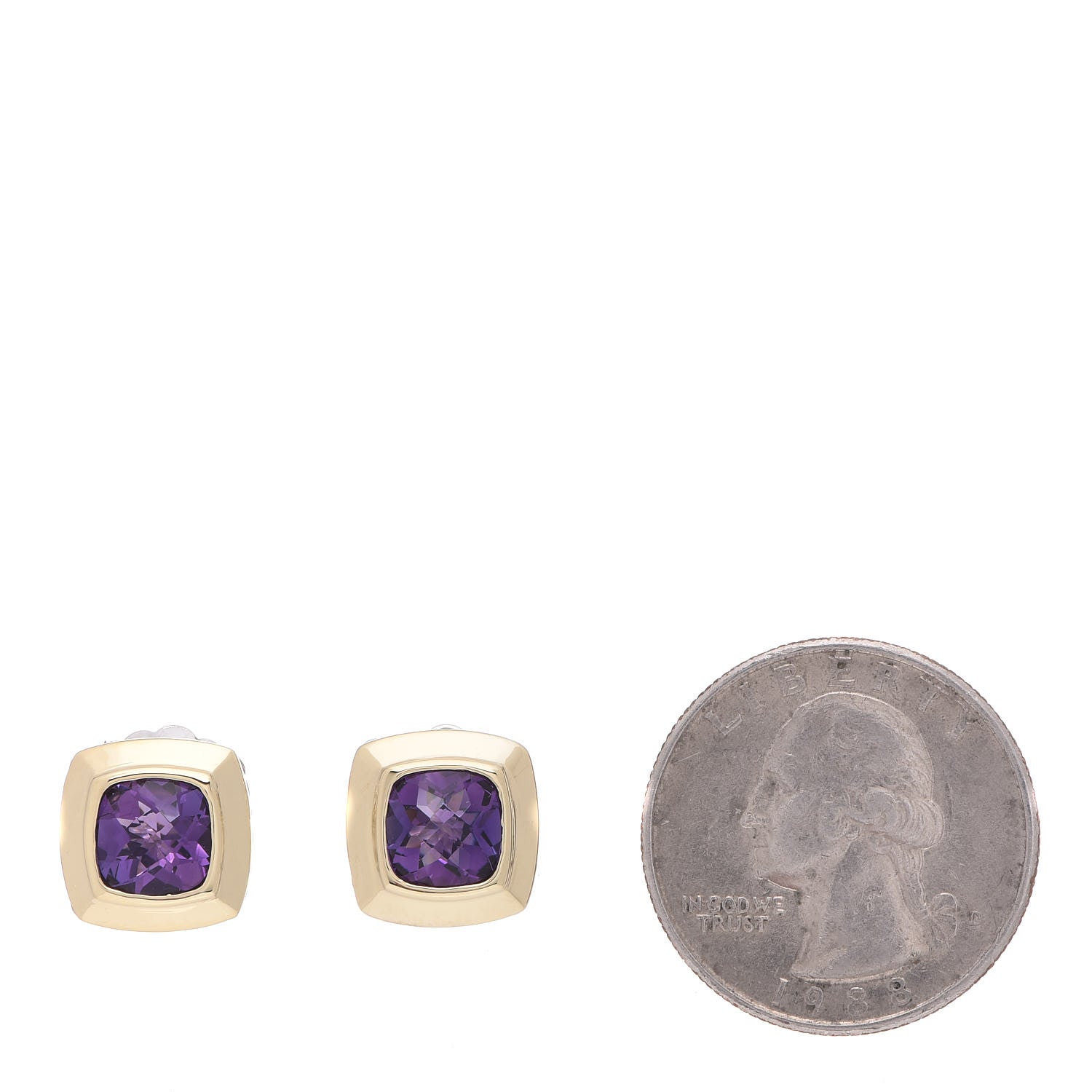 David Yurman Sterling Silver 18K Yellow Gold Amethyst 7mm Albion Earrings 2 of 6
