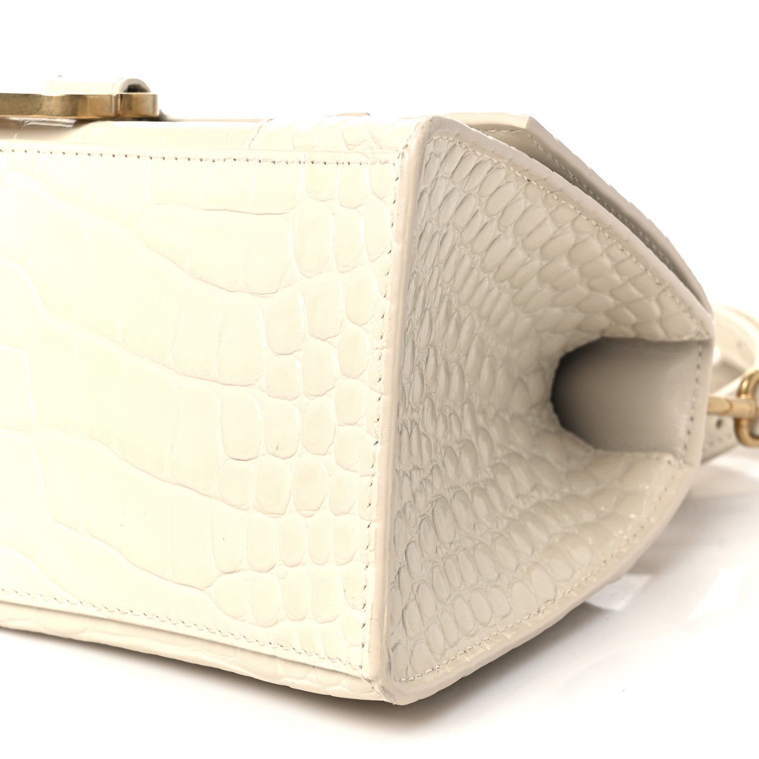 Balenciaga Shiny Calfskin Crocodile Embossed Small Hourglass Top Handle Bag Cream 10 of 10