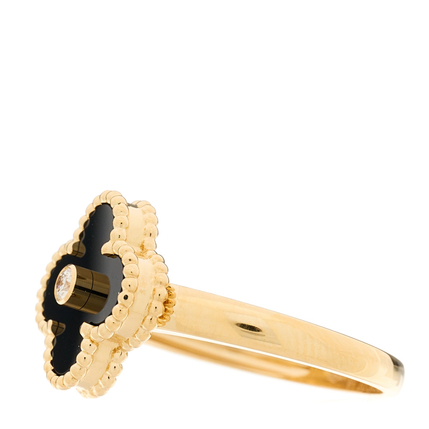 18K Yellow Gold Black Onyx Diamond Vintage Alhambra Ring 61 9.5