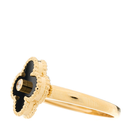 Van Cleef & Arpels 18K Yellow Gold Black Onyx Diamond Vintage Alhambra Ring 61 9.5 3 of 6