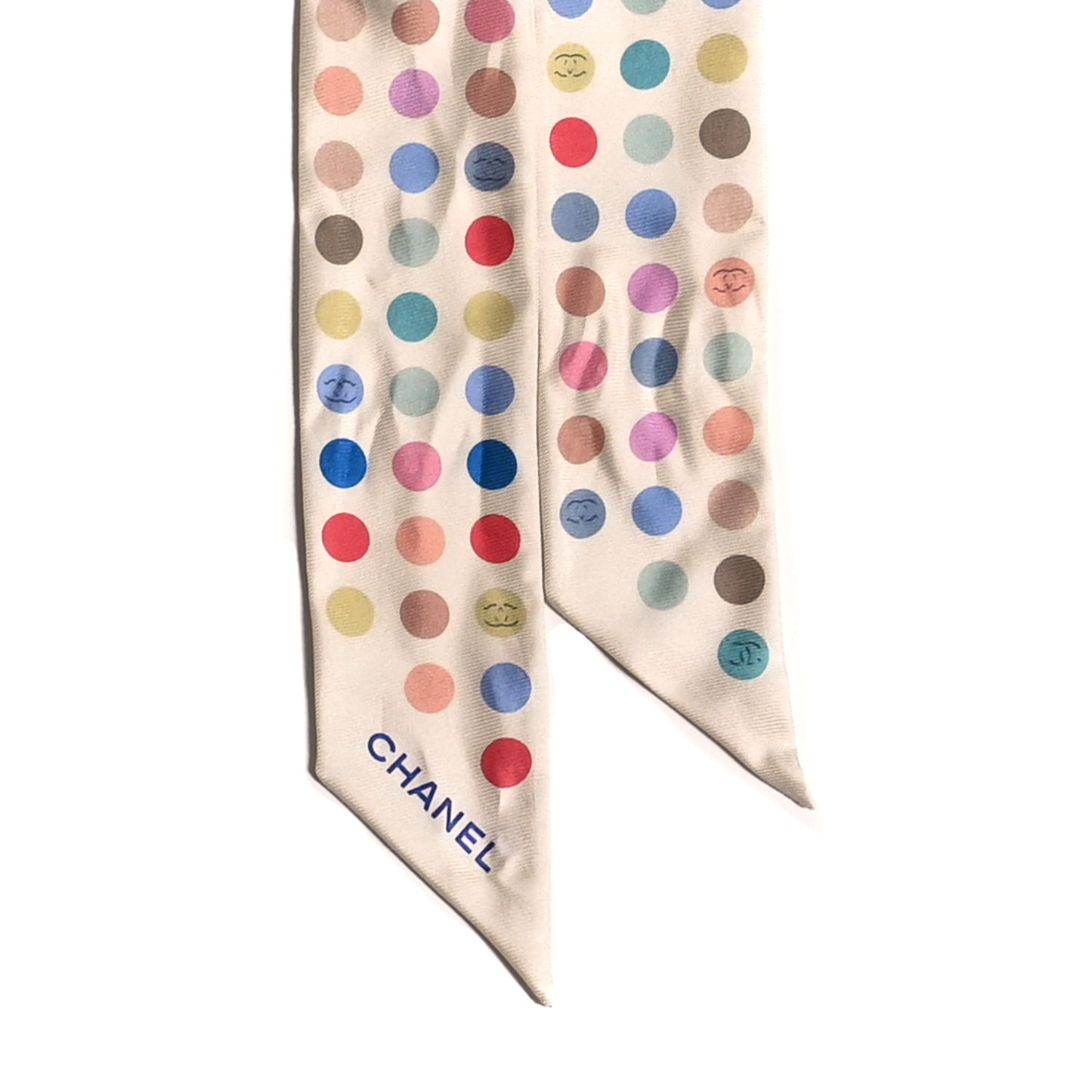 Silk Polka Dot CC Slim Bandeau Scarf Ivory Multicolor