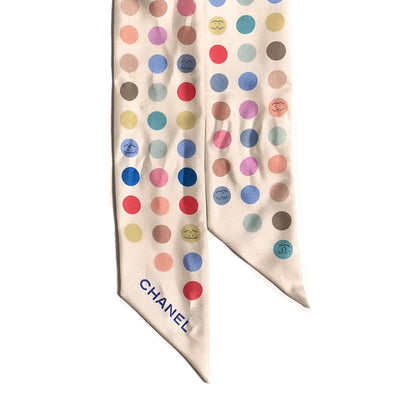 Chanel Silk Polka Dot CC Slim Bandeau Scarf Ivory Multicolor 2 of 3
