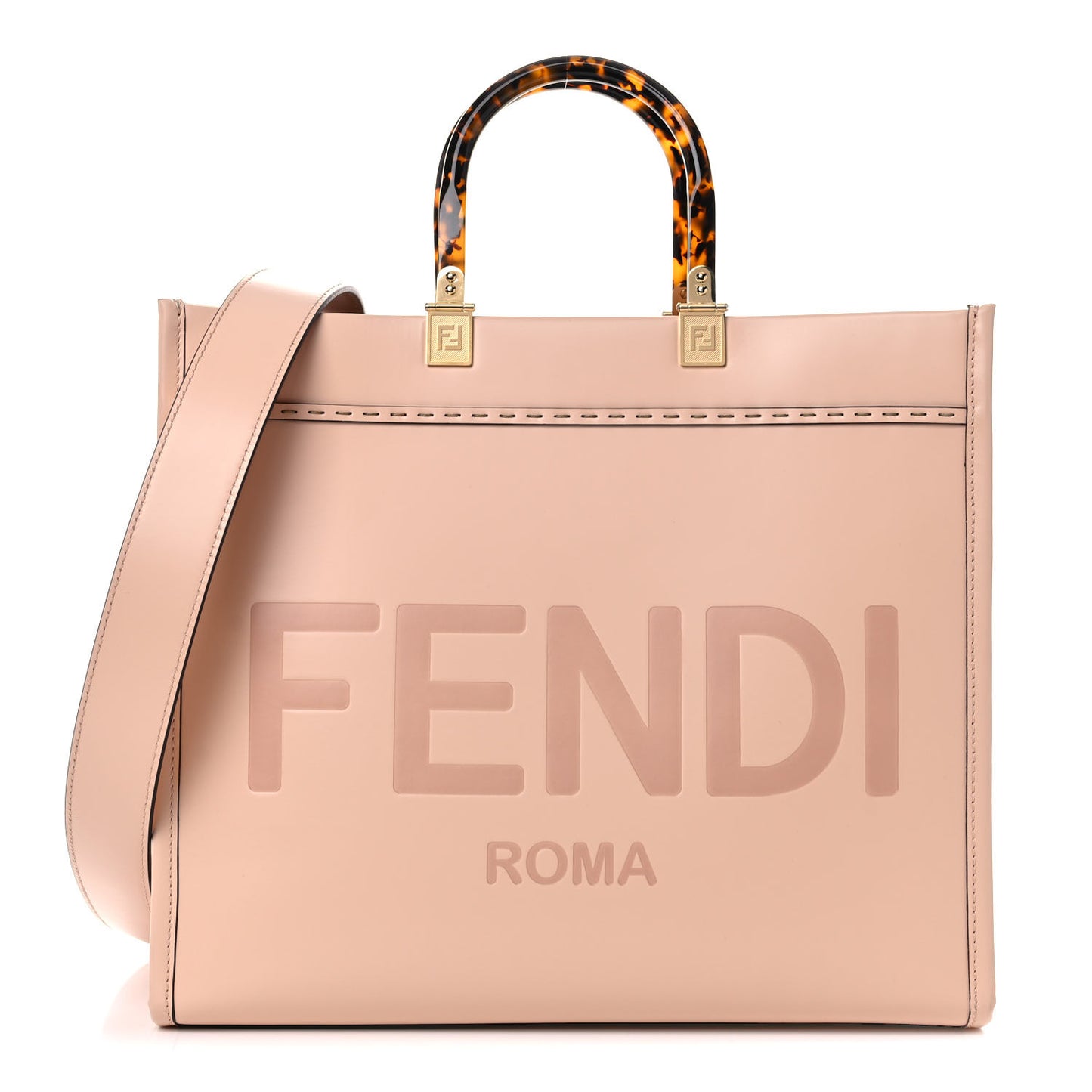 Vitello King Plexiglass Logo Embossed Medium Fendi Sunshine Shopper Tote Light Rose