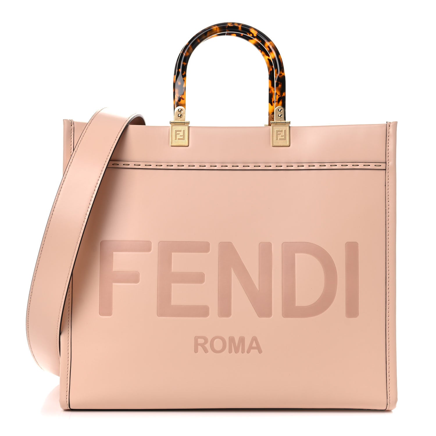 Fendi Vitello King Plexiglass Logo Embossed Medium Fendi Sunshine Shopper Tote Light Rose 1 of 15