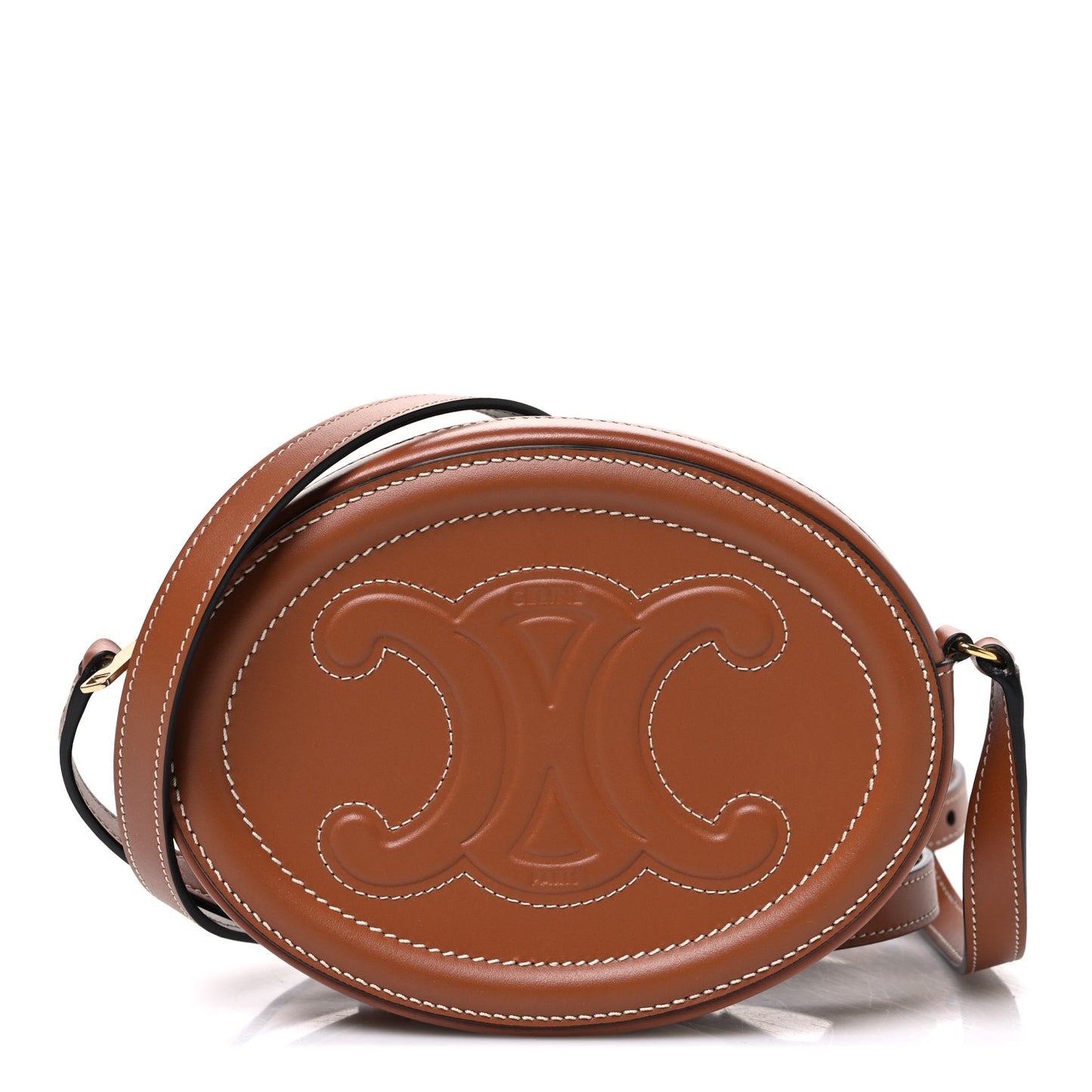 Smooth Calfskin Cuir Small Triomphe Oval Crossbody Purse Tan