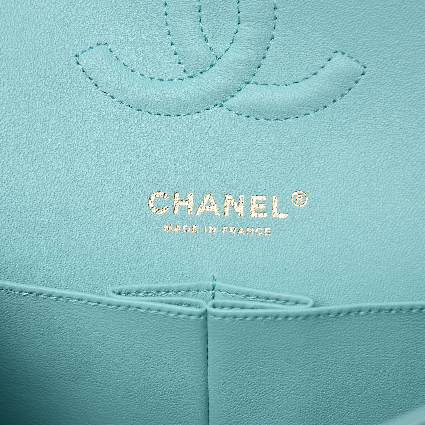 Caviar Quilted Medium Double Flap Light Blue