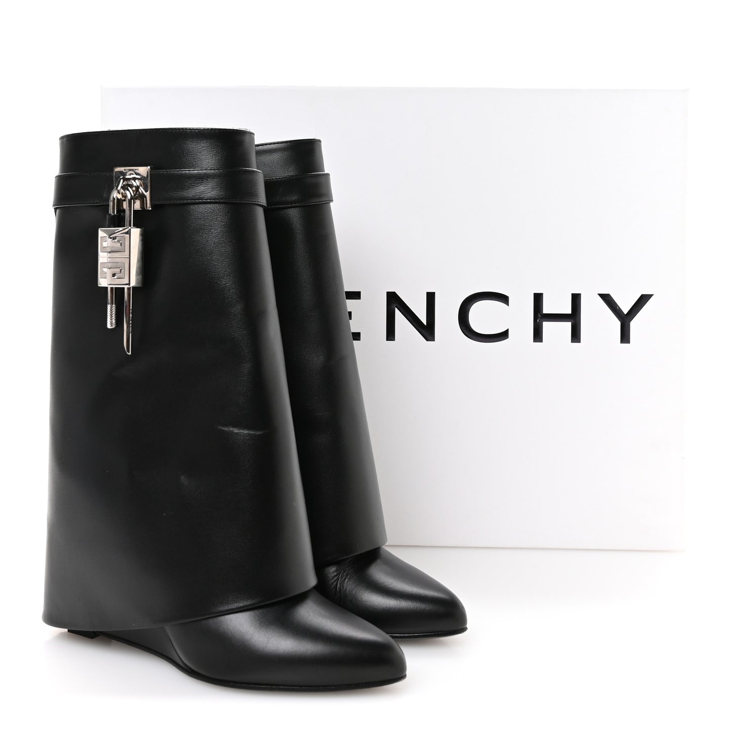 Calfskin Shark Lock Ankle Boots 39.5 Black
