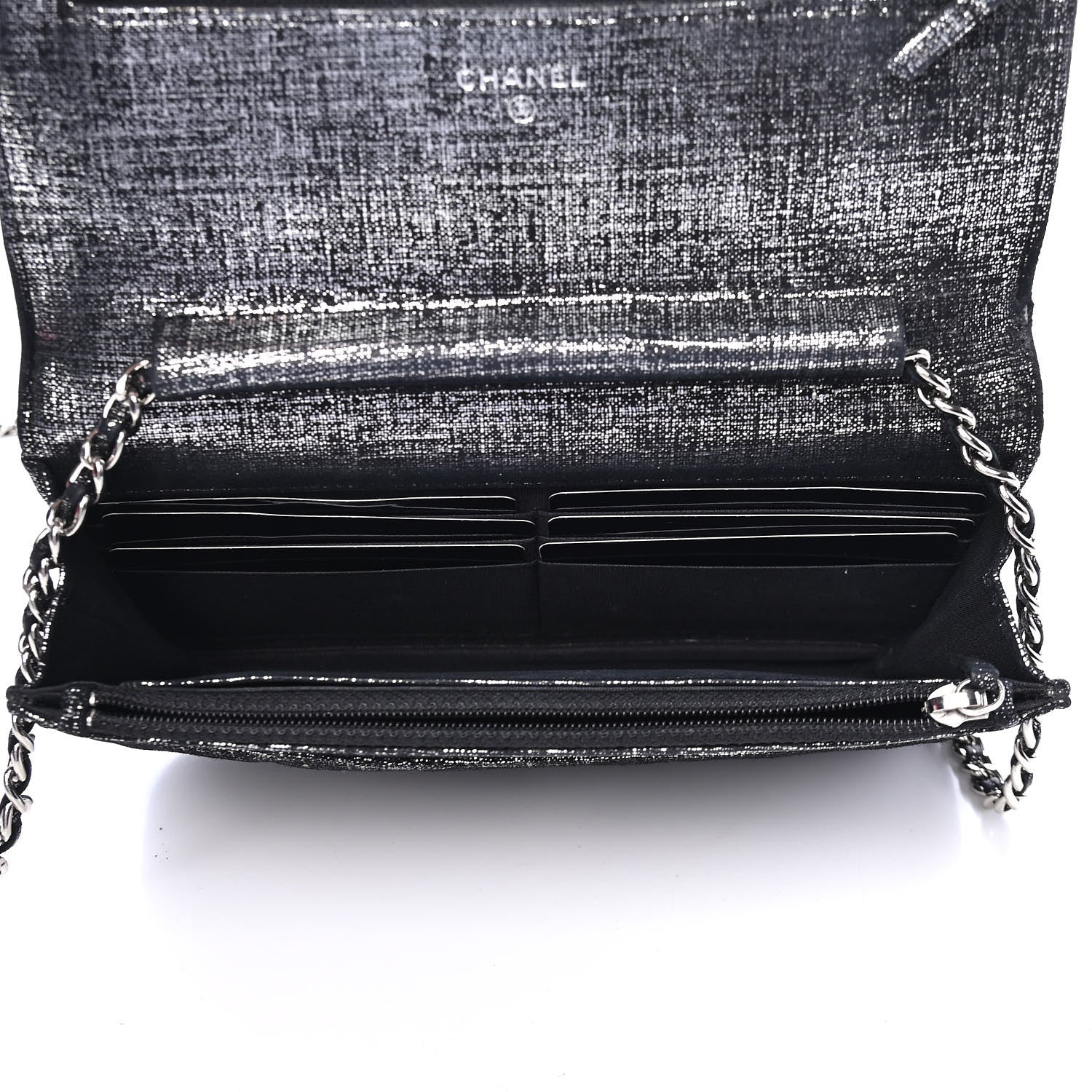 Chanel Metallic Iridescent Calfskin Wallet On Chain WOC Black Silver 4 of 4