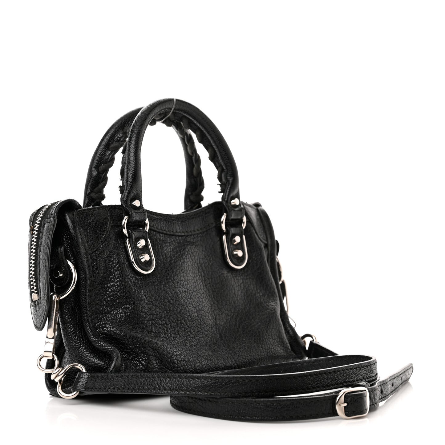 Chevre Silver Metallic Edge Hardware Nano City Black