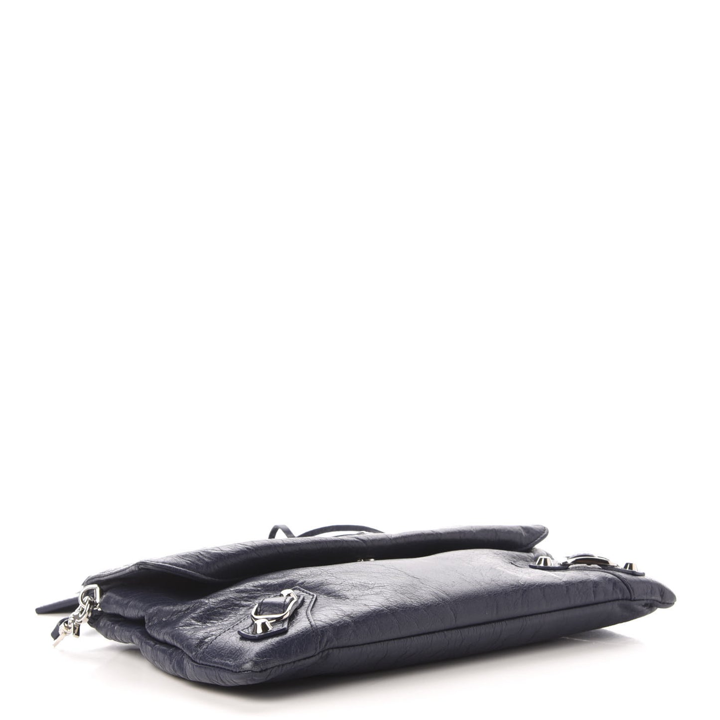Agneau Classic Silver Hardware Envelope Strap Clutch Bleu Obscur