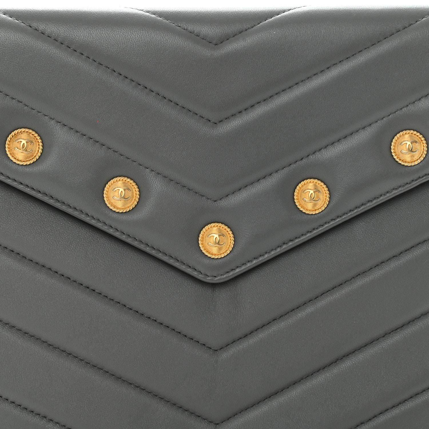Chanel Calfskin Chevron Quilted CC Button Envelope Pouch Grey 7 of 9