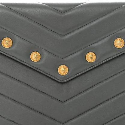 Chanel Calfskin Chevron Quilted CC Button Envelope Pouch Grey 7 of 9