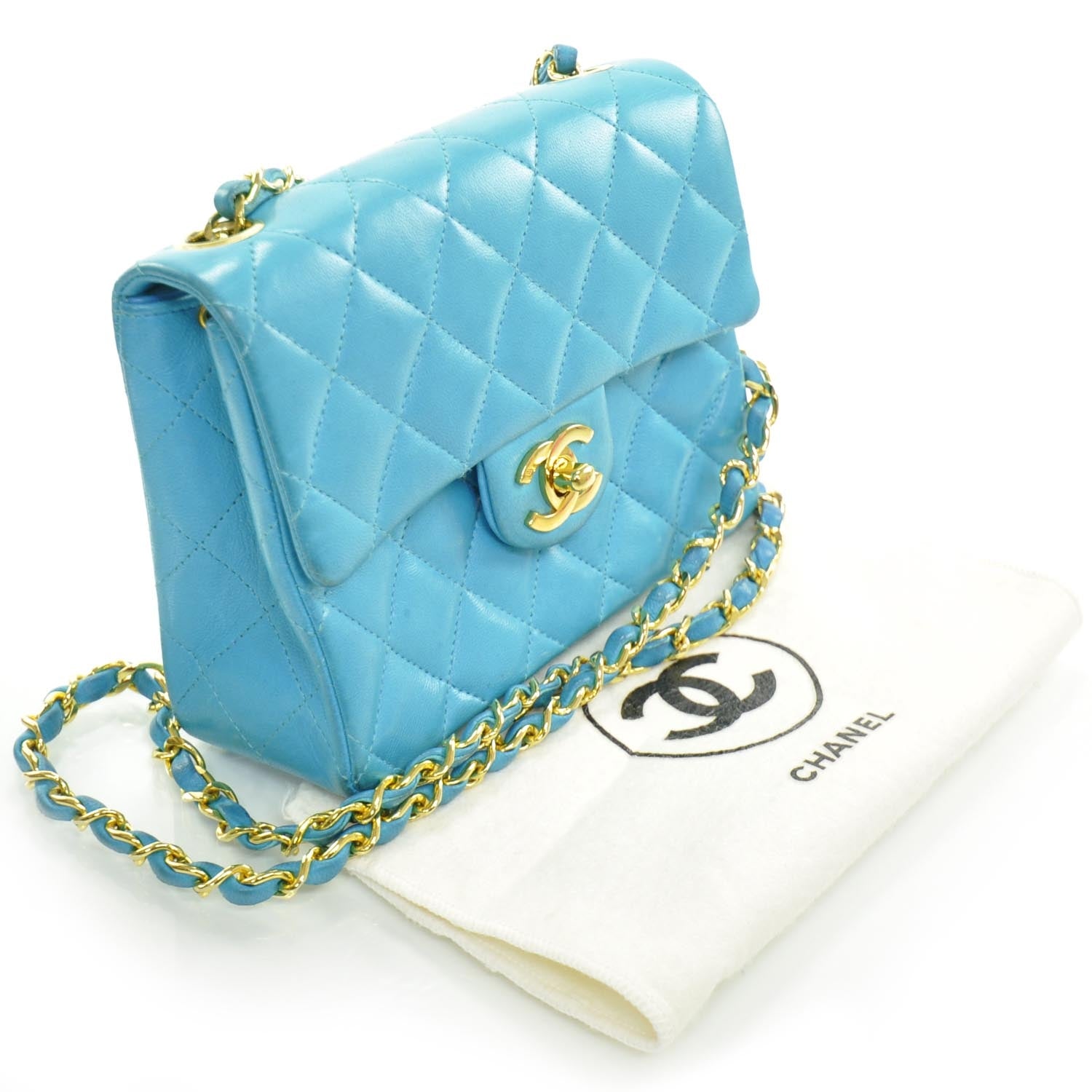 Chanel Lambskin Quilted Mini Flap Turquoise GHW 3 of 9