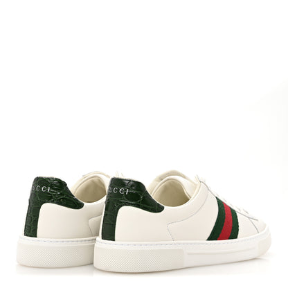 Gucci Calfskin Crocodile Web Womens Ace Sneakers 39 White Green 5 of 10