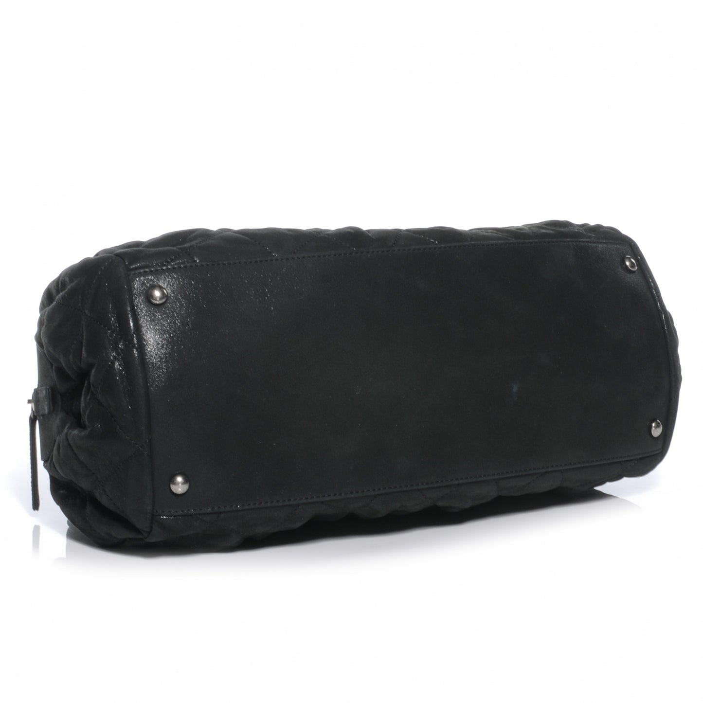 Iridescent Calfskin Chic Quilt Bowling Bag Black
