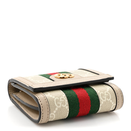 Gucci GG Supreme Monogram Textured Dollar Calfskin Web Ophidia Card Case Wallet Beige Mystic White Oatmeal 4 of 9