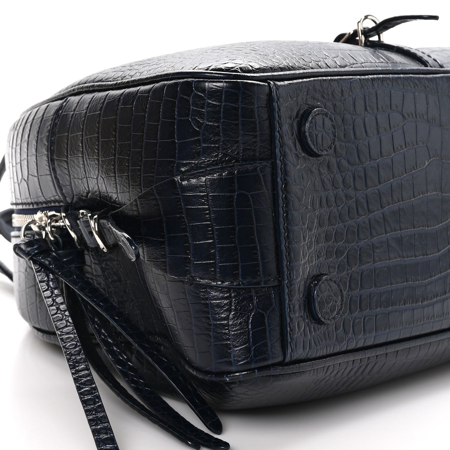 Calfskin Crocodile Embossed Small Varenne Bowling Bag Navy