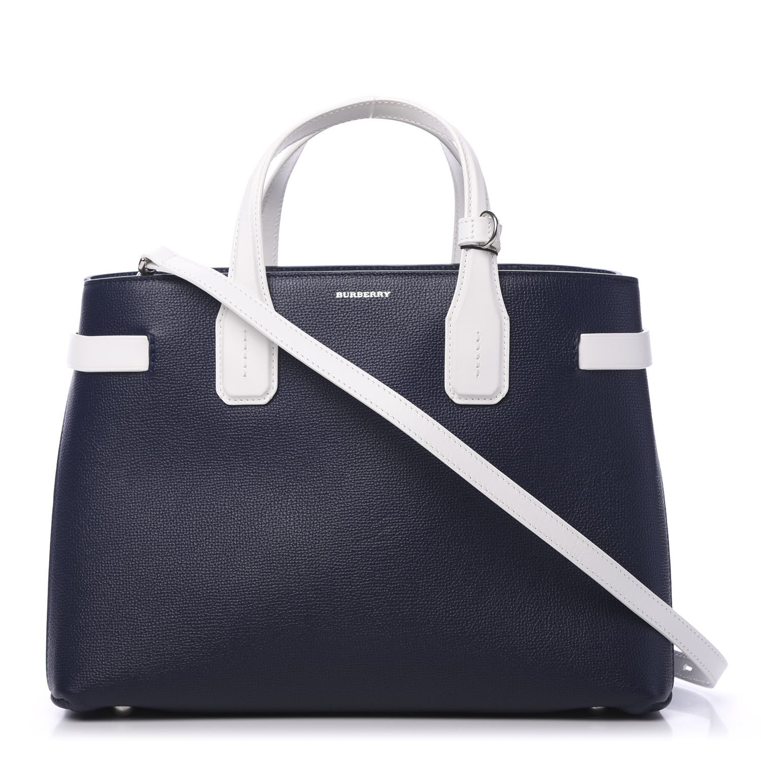 Burberry Derby Calfskin House Check Medium Bi-Color Banner Tote Regency Blue White 1 of 10