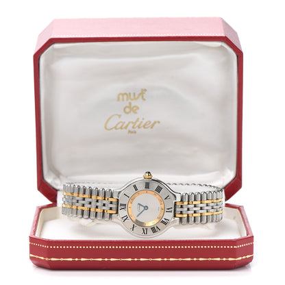 Cartier Stainless Steel 18K Yellow Gold 28mm Must De 21 Bullet Link Quartz Watch 6 of 6