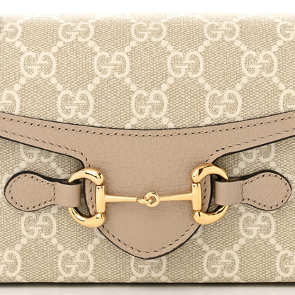 Gucci GG Supreme Monogram Textured Dollar Calfskin Mini Horsebit 1955 Shoulder Bag Beige Mystic White Oatmeal 8 of 10