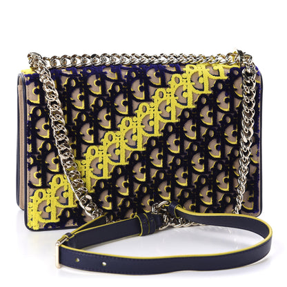 Christian Dior Canvas Velvet Diorama Club Flap Bag Blue Yellow 3 of 10