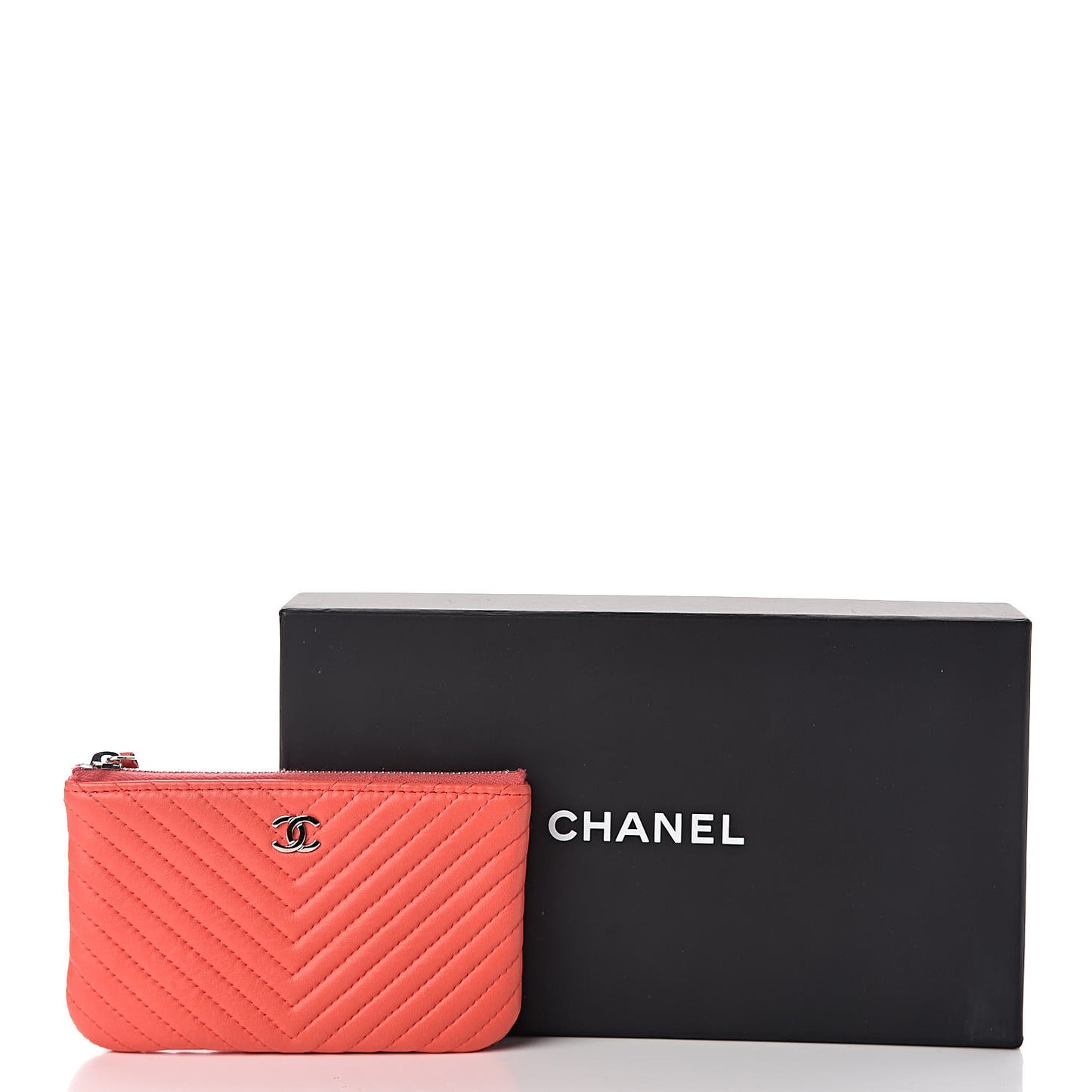 Lambskin Chevron Quilted Small Cosmetic Case Orange