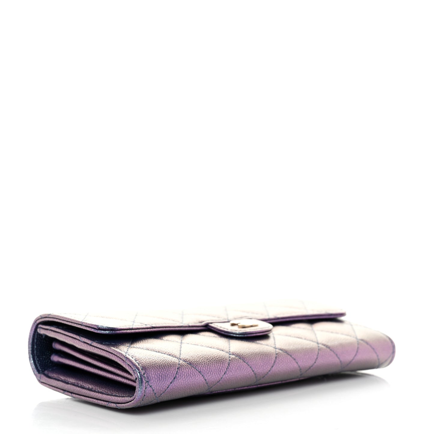 Iridescent Caviar Quilted Large Gusset Flap Wallet Dark Blue