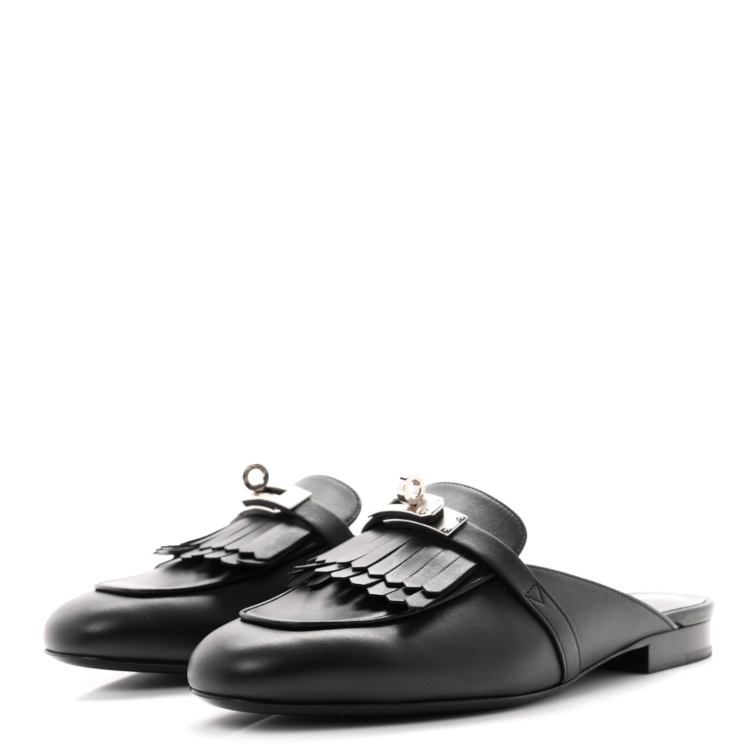 Hermes Fringed Calfskin Oz Mules 36.5 Black 4 of 10