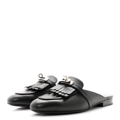 Hermes Fringed Calfskin Oz Mules 36.5 Black 4 of 10