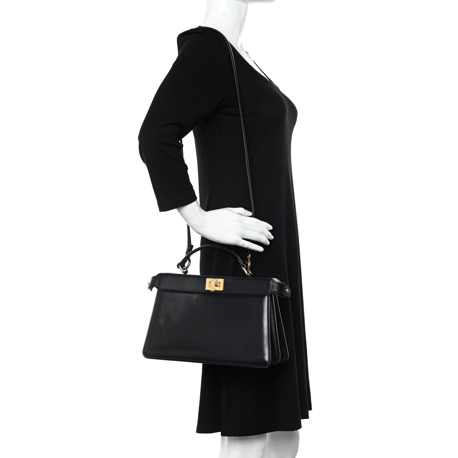 Fendi Vitello King Luxor Shiny Nappa Medium Peekaboo I SEE U East West Satchel Black Light Rose 2 of 11