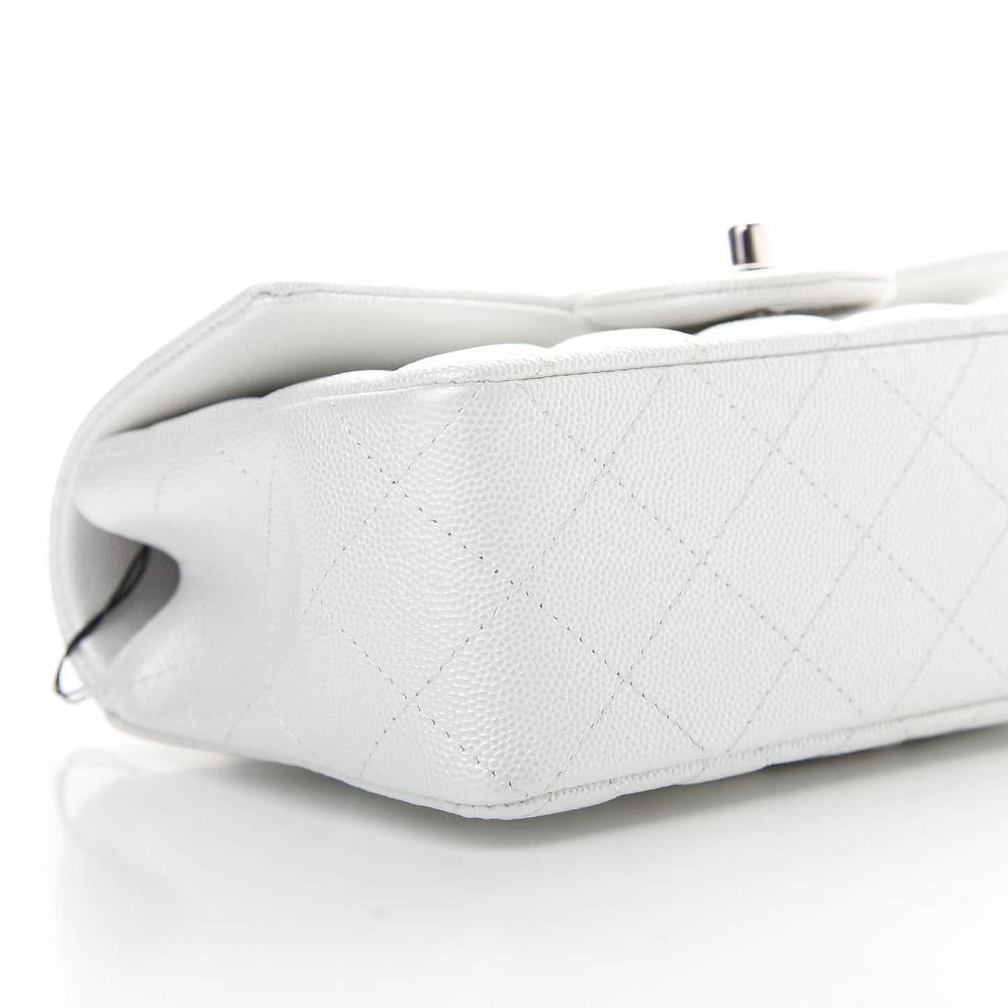 Iridescent Caviar Quilted Mini Top Handle Rectangular Flap White