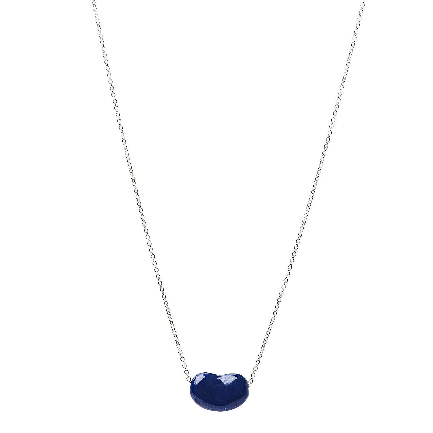Tiffany 18K Yellow Gold Lapis Lazuli Elsa Peretti Bean Pendant Necklace 1 of 8