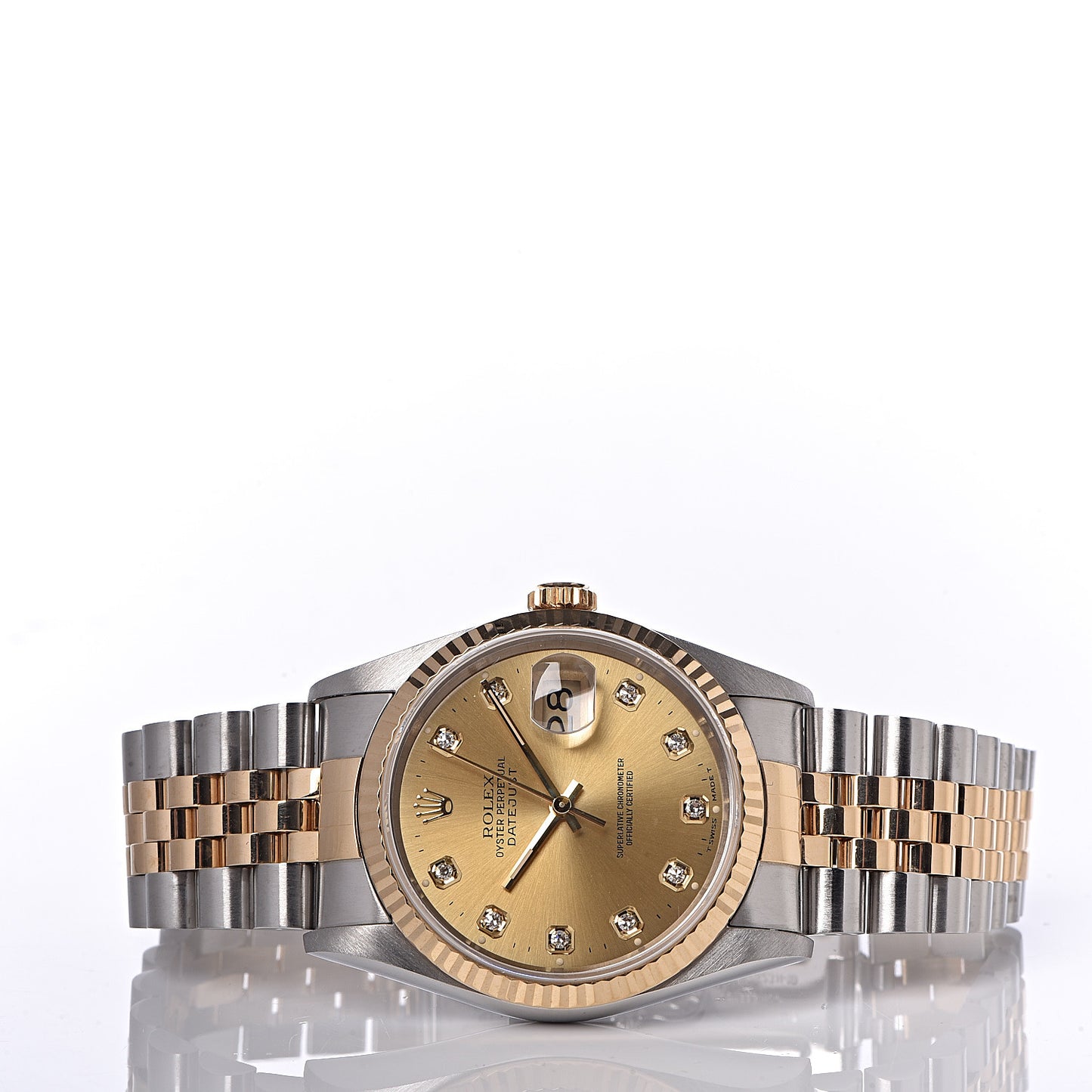 Stainless Steel 18K Yellow Gold Diamond 36mm Oyster Perpetual Datejust Watch Champagne 16233