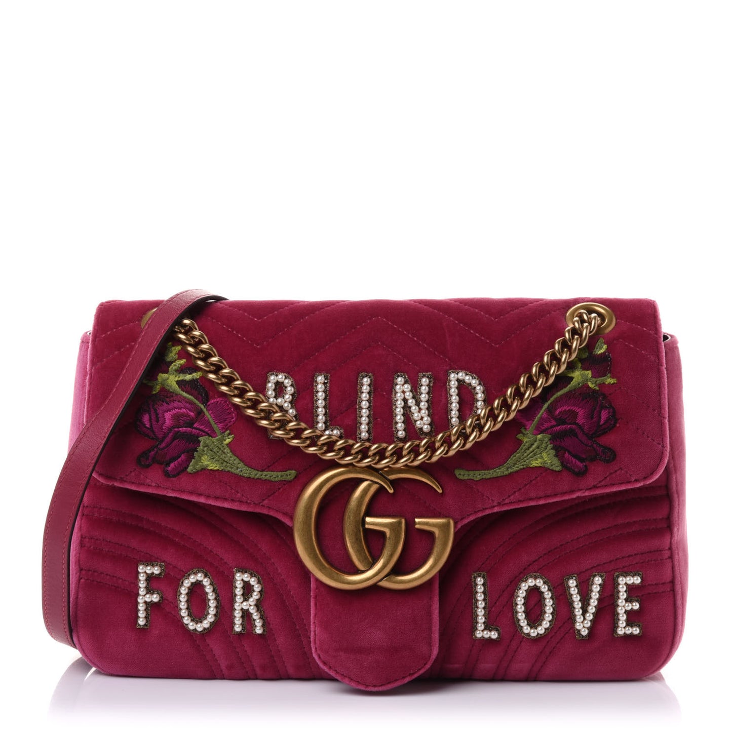 Velvet Matelasse Blind for Love Embroidered Medium GG Marmont Shoulder Bag Light Raspberry Rose Multicolor