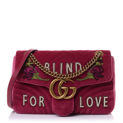 Gucci Velvet Matelasse Blind for Love Embroidered Medium GG Marmont Shoulder Bag Light Raspberry Rose Multicolor 1 of 11