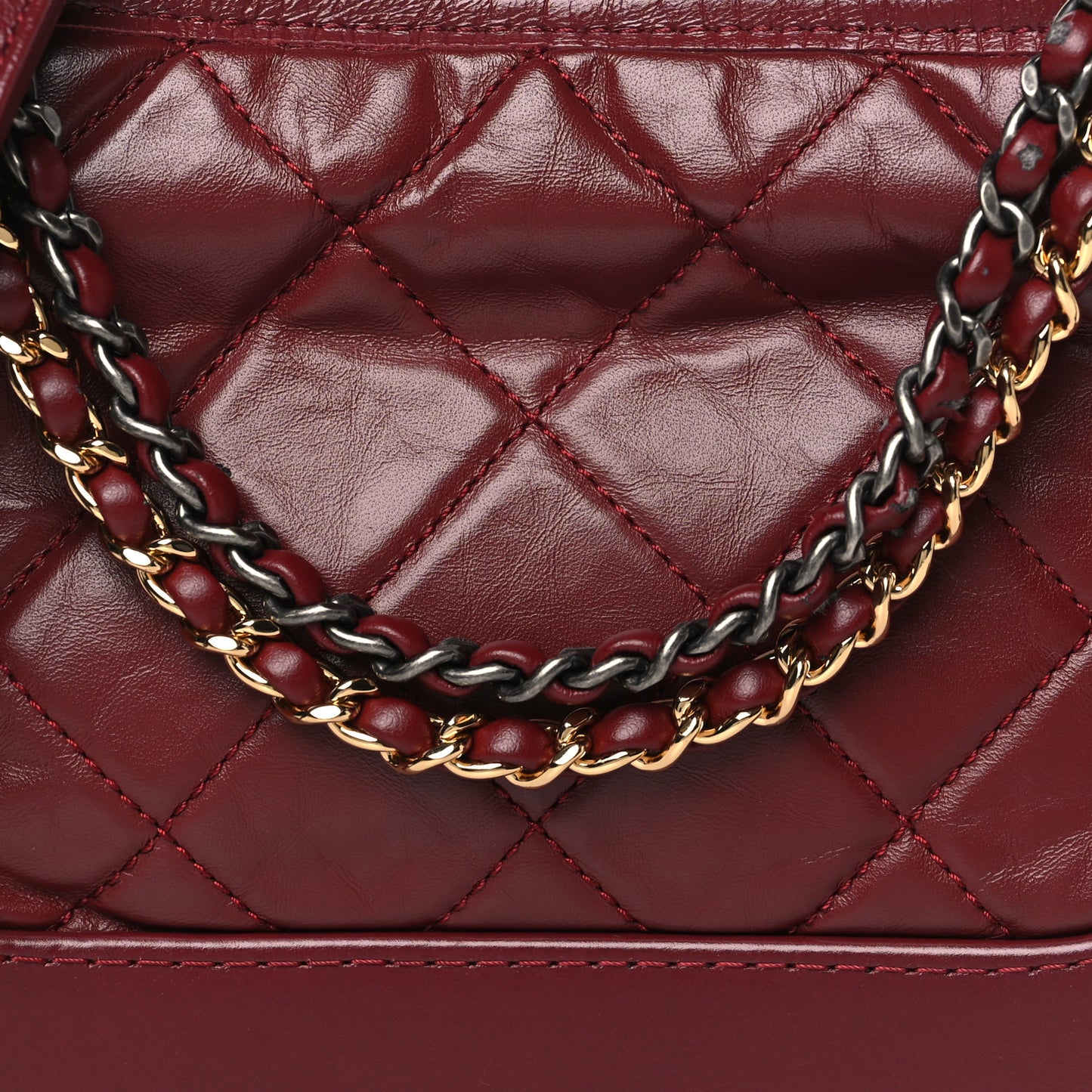 Aged Calfskin Quilted Small Gabrielle Hobo Burgundy Burgundy