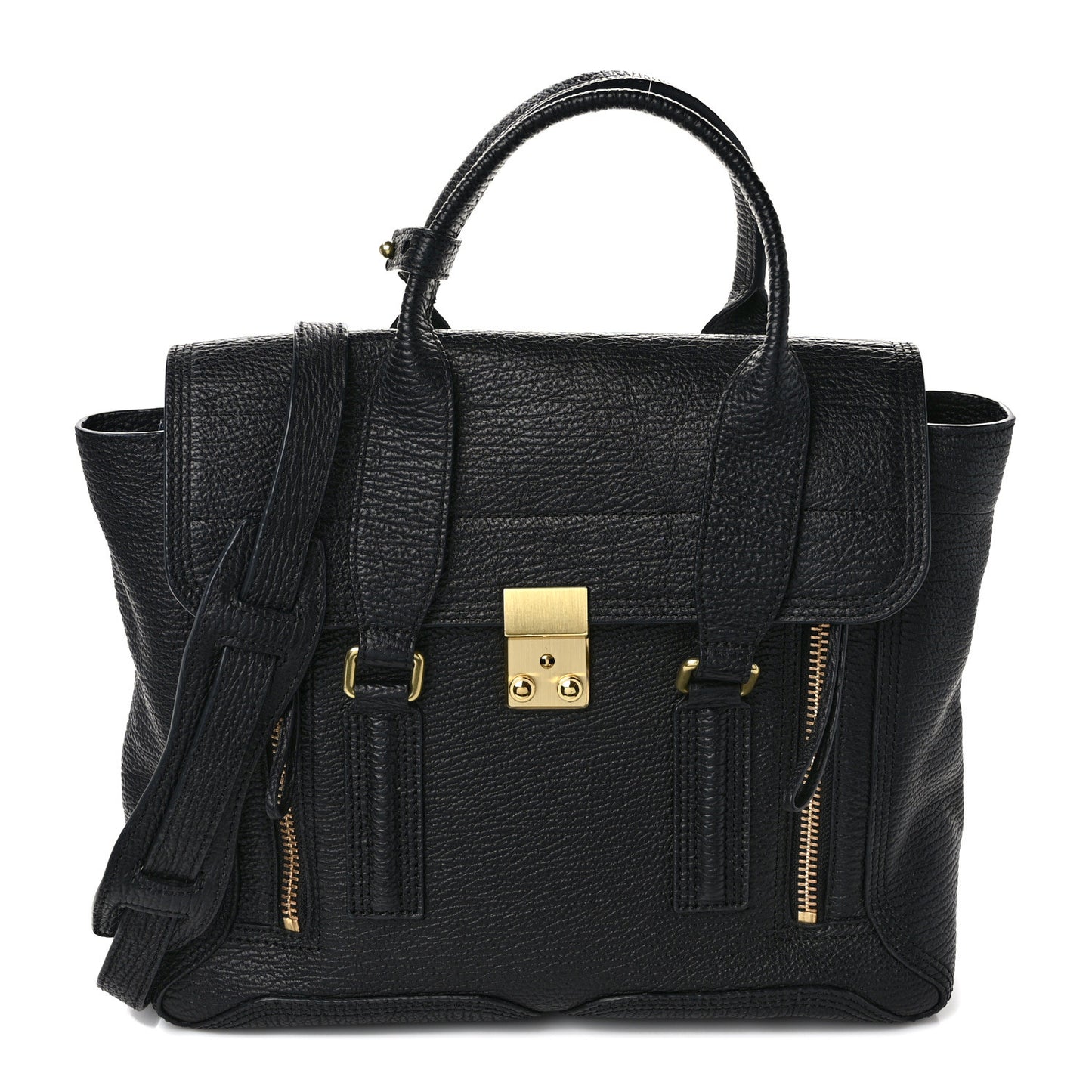 Textured Calfskin Medium Pashli Satchel Black